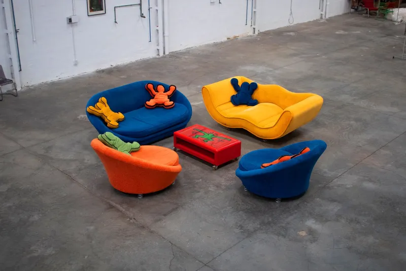 Hot Pamono Living Room Set by Keith Haring for Bretz, 1998, Set of 5