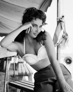 Pamono Liz Taylor on the Set of Giant Silver Gelatin Resin Print Framed in Black by Frank Worth> Mid-Century