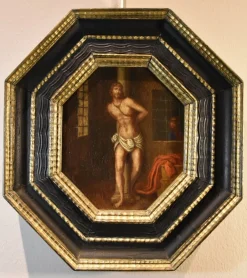 New Pamono Lombard School Artist, Christ on the Column, 1580, Oil on Board, Framed