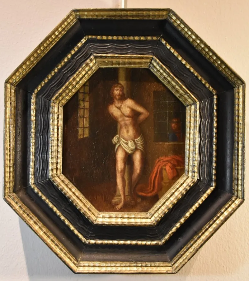 New Pamono Lombard School Artist, Christ on the Column, 1580, Oil on Board, Framed