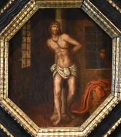 New Pamono Lombard School Artist, Christ on the Column, 1580, Oil on Board, Framed