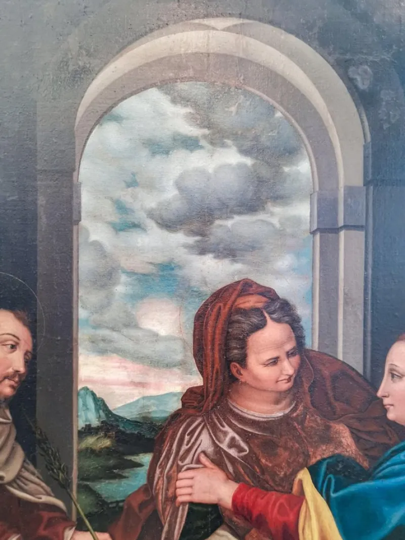 Hot Pamono Lombard School Artist, Visitation of Mary, 16th Century, Oil on Canvas