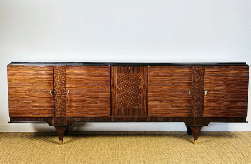 Pamono Long Art Deco Sideboard in Macassar and Zebrano by André Arbus, 1940> Sideboards & Buffets