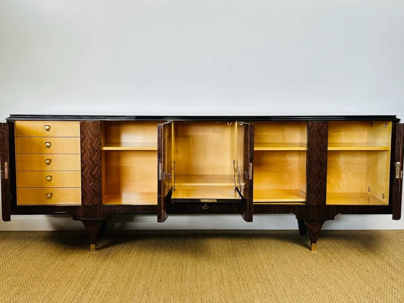 Pamono Long Art Deco Sideboard in Macassar and Zebrano by André Arbus, 1940> Sideboards & Buffets