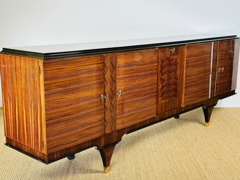 Pamono Long Art Deco Sideboard in Macassar and Zebrano by André Arbus, 1940> Sideboards & Buffets
