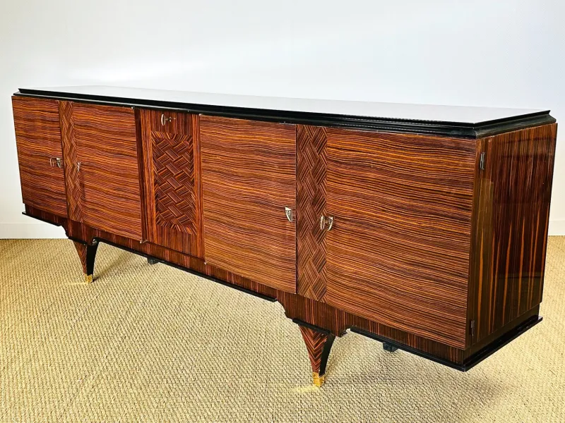 Pamono Long Art Deco Sideboard in Macassar and Zebrano by André Arbus, 1940> Sideboards & Buffets