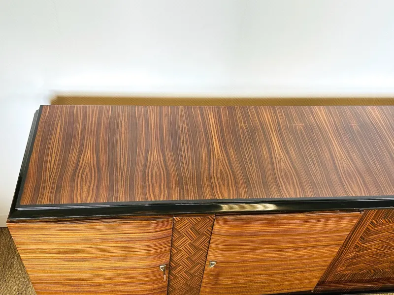 Pamono Long Art Deco Sideboard in Macassar and Zebrano by André Arbus, 1940> Sideboards & Buffets