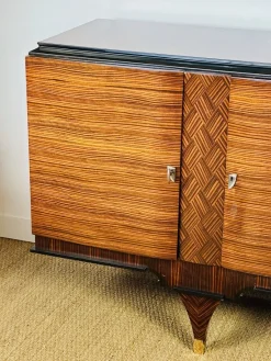 Pamono Long Art Deco Sideboard in Macassar and Zebrano by André Arbus, 1940><noscript><img width=