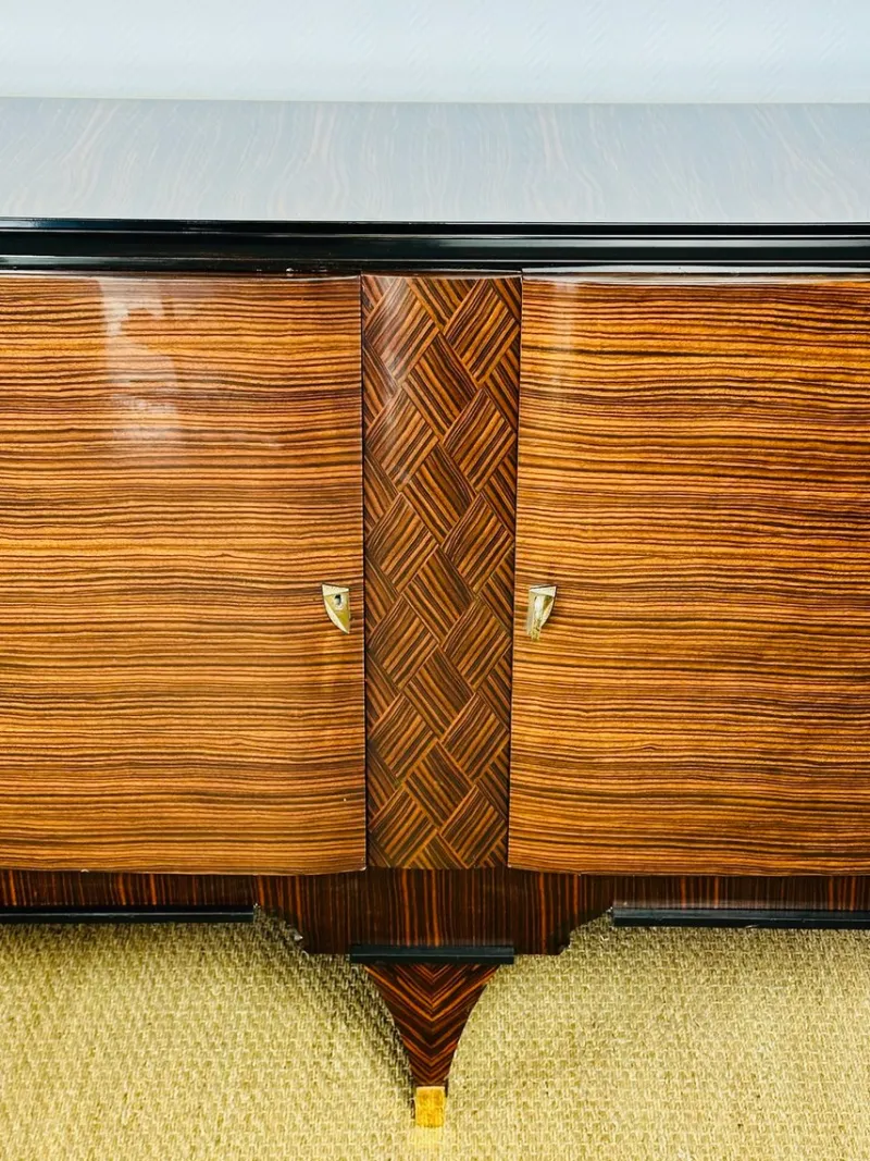 Pamono Long Art Deco Sideboard in Macassar and Zebrano by André Arbus, 1940> Sideboards & Buffets