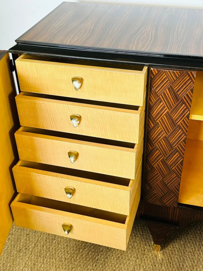 Pamono Long Art Deco Sideboard in Macassar and Zebrano by André Arbus, 1940> Sideboards & Buffets