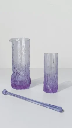 Pamono Long Drink Tumbler Glasses & Jug Set in Pale Lilac Bark Glass in the style of Whitefriars & Geoffrey Baxter, 1960s, Set of 7><noscript><img width=