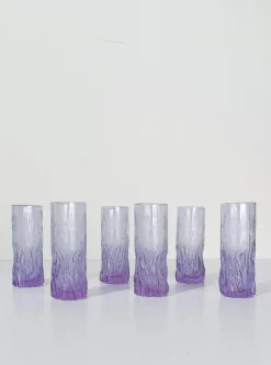 Pamono Long Drink Tumbler Glasses & Jug Set in Pale Lilac Bark Glass in the style of Whitefriars & Geoffrey Baxter, 1960s, Set of 7><noscript><img width=