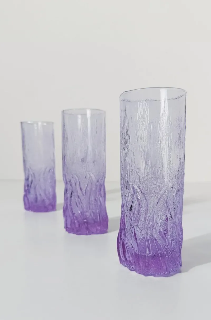 Pamono Long Drink Tumbler Glasses & Jug Set in Pale Lilac Bark Glass in the style of Whitefriars & Geoffrey Baxter, 1960s, Set of 7> Glassware