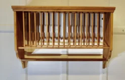 Pamono Long Pine Wall Hanging Plate Draining Rack, 1960s><noscript><img width=
