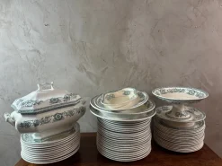 Pamono Longwy Iron Land Service, 1890, Set of 60> Dinner Plates & Bowls