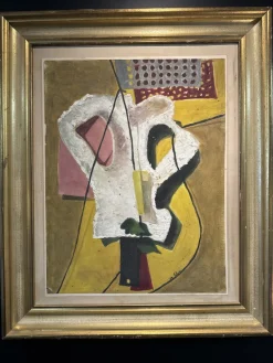 Pamono Louis Latapie, Modernist Art Deco Composition, 1939, Oil on Board><noscript><img width=