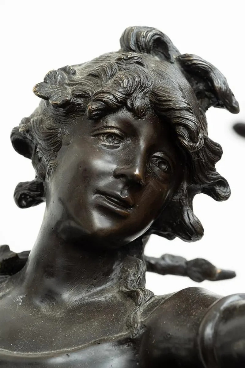 Pamono Louis Moreau, Nimphe de Bois, 19th Century, Patinated Bronze on Red Levanto Marble Base> Sculpture