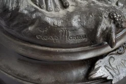 Pamono Louis Moreau, Nimphe de Bois, 19th Century, Patinated Bronze on Red Levanto Marble Base><noscript><img width=