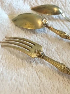 Pamono Louis XIV Style Napoleon III Gilded Cutlery Set in Vermeil, 1920s, Set of 3