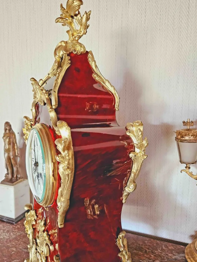 New Pamono Louis XV Clock in Tortoiseshell Effect Lacquer & Gilt Bronze