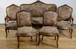 Best Pamono Louis XV Living Room Set in Walnut, 1920s, Set of 5