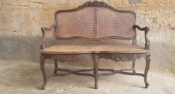 Outlet Pamono Louis XV Rattan Bench, 19th Century
