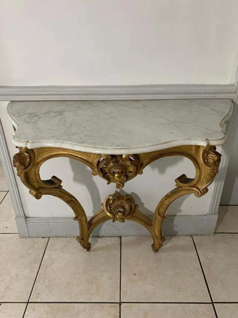 New Pamono Louis XV Style Console in Gilded Wood, France, 19th Century