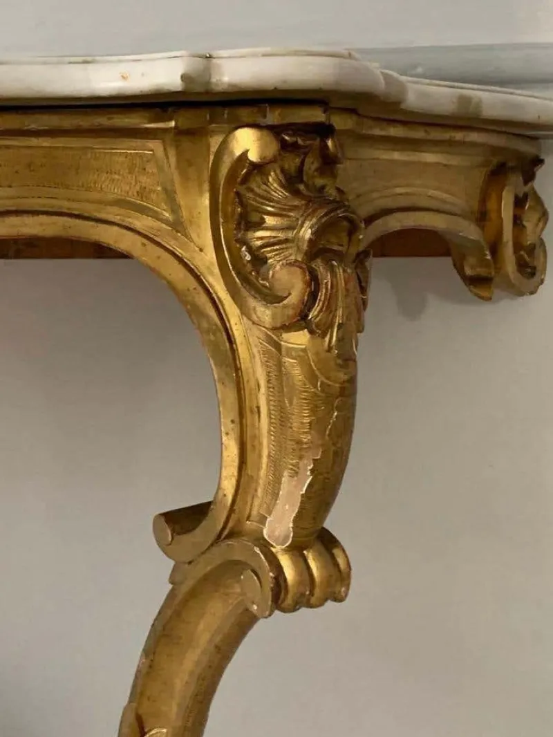 New Pamono Louis XV Style Console in Gilded Wood, France, 19th Century