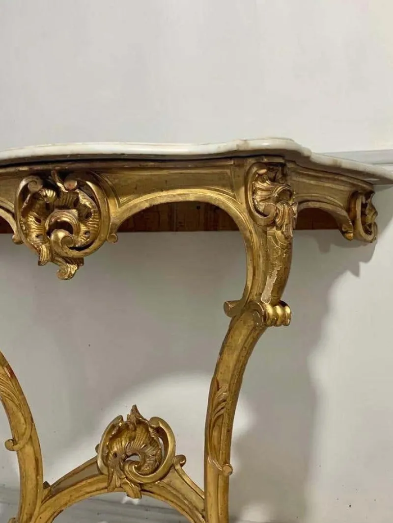 New Pamono Louis XV Style Console in Gilded Wood, France, 19th Century