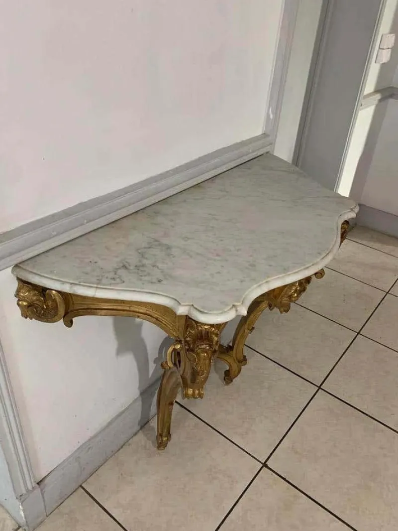 New Pamono Louis XV Style Console in Gilded Wood, France, 19th Century