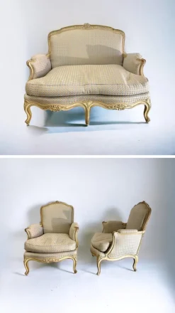 Pamono Louis XV Style Living Room in Lacquered Wood, 1900, Set of 3> Living Room Sets