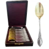 New Pamono Louis XV Style Mocha Spoons in Silver and Vermeil, France, 19th Century, Set of 12