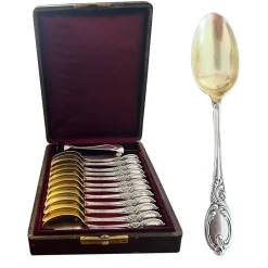 New Pamono Louis XV Style Mocha Spoons in Silver and Vermeil, France, 19th Century, Set of 12