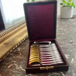 New Pamono Louis XV Style Mocha Spoons in Silver and Vermeil, France, 19th Century, Set of 12