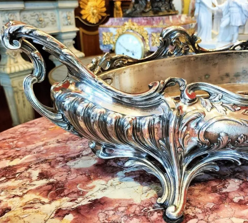 Pamono Louis XV Style Silver Plated Bronze Jardiniere, 1800s> Planters And Jardiniere