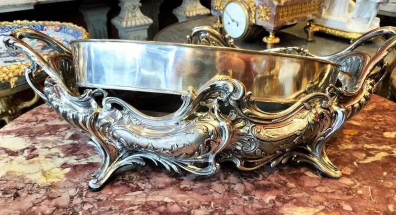 Pamono Louis XV Style Silver Plated Bronze Jardiniere, 1800s> Planters And Jardiniere