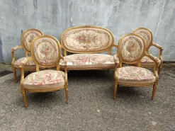 Pamono Louis XVI Gilded Wood Medallion Lounge Set, 1890s, Set of 5> Living Room Sets