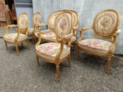 Pamono Louis XVI Gilded Wood Medallion Lounge Set, 1890s, Set of 5><noscript><img width=