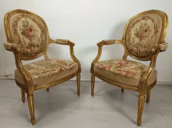 Pamono Louis XVI Gilded Wood Medallion Lounge Set, 1890s, Set of 5><noscript><img width=