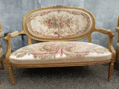Pamono Louis XVI Gilded Wood Medallion Lounge Set, 1890s, Set of 5><noscript><img width=
