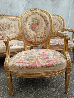 Pamono Louis XVI Gilded Wood Medallion Lounge Set, 1890s, Set of 5><noscript><img width=
