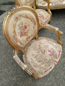 Pamono Louis XVI Gilded Wood Medallion Lounge Set, 1890s, Set of 5><noscript><img width=