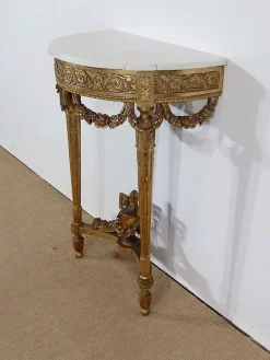 Pamono Louis XVI Mid 19th Century Marble and Gilded Wood Half-Moon Support Console