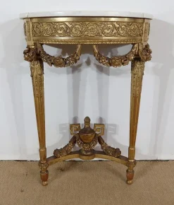 Pamono Louis XVI Mid 19th Century Marble and Gilded Wood Half-Moon Support Console