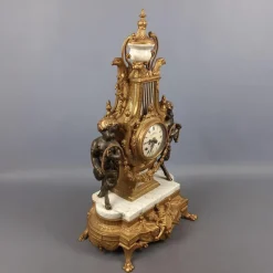 Pamono Louis XVI Style Bronze and Marble Mantel Clock with Cherubs, 1940s> Clocks