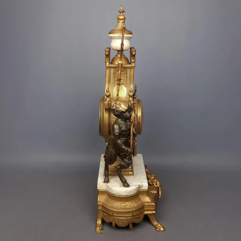 Pamono Louis XVI Style Bronze and Marble Mantel Clock with Cherubs, 1940s> Clocks
