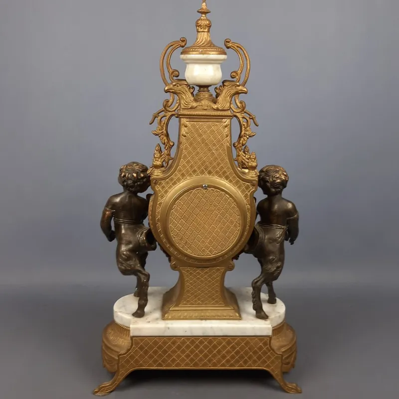 Pamono Louis XVI Style Bronze and Marble Mantel Clock with Cherubs, 1940s> Clocks