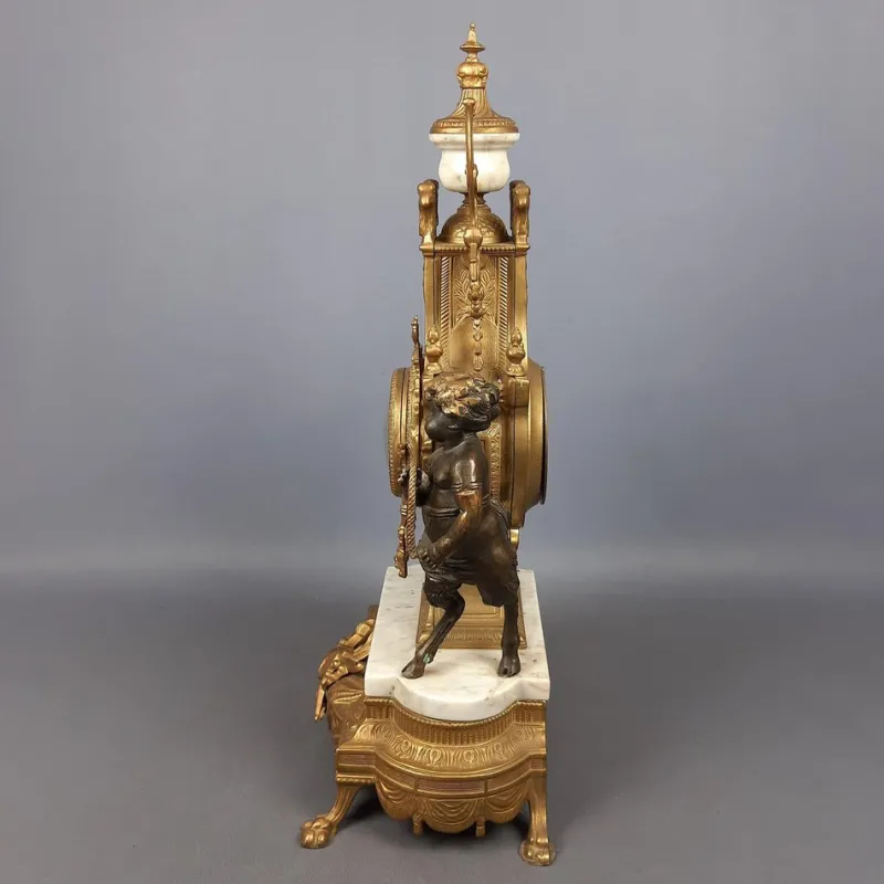 Pamono Louis XVI Style Bronze and Marble Mantel Clock with Cherubs, 1940s> Clocks