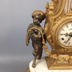 Pamono Louis XVI Style Bronze and Marble Mantel Clock with Cherubs, 1940s><noscript><img width=