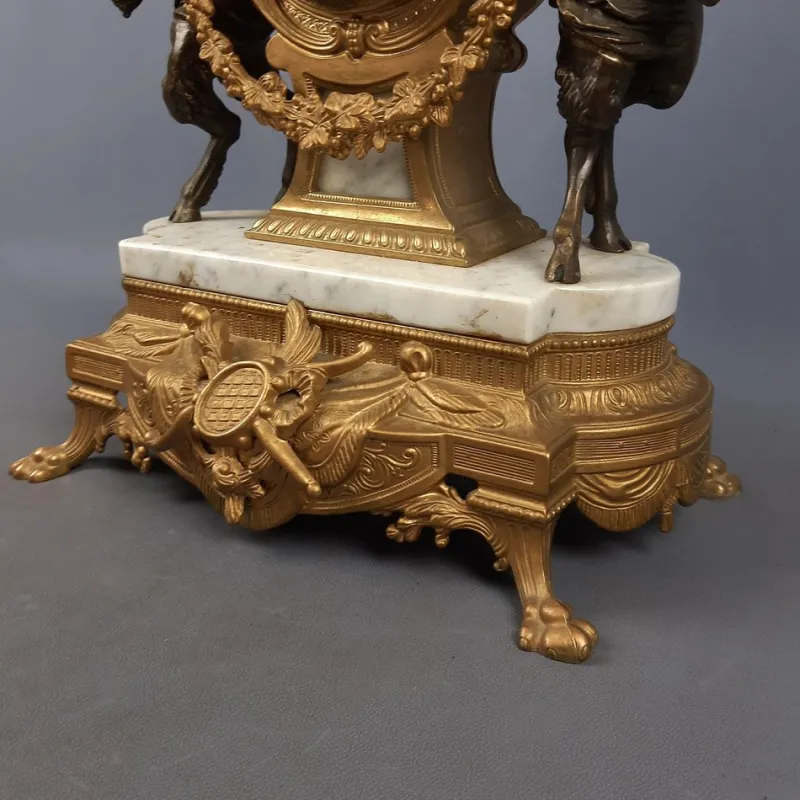 Pamono Louis XVI Style Bronze and Marble Mantel Clock with Cherubs, 1940s> Clocks